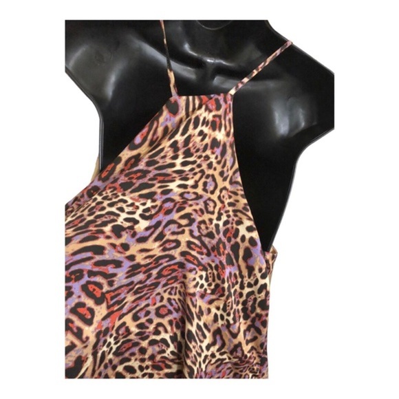 Nicole Miller satin effect animal print multi v-neck halter maxi dress size S - Picture 7 of 17